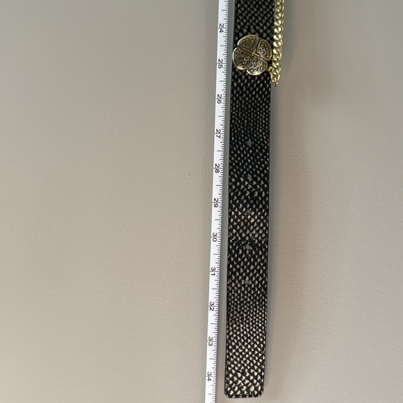 LEATHEROCK LEATHER BLACK & METALLIC SNAKESKIN PRINT CHAIN BELT GOLD HARDWARE - Picture 11 of 12